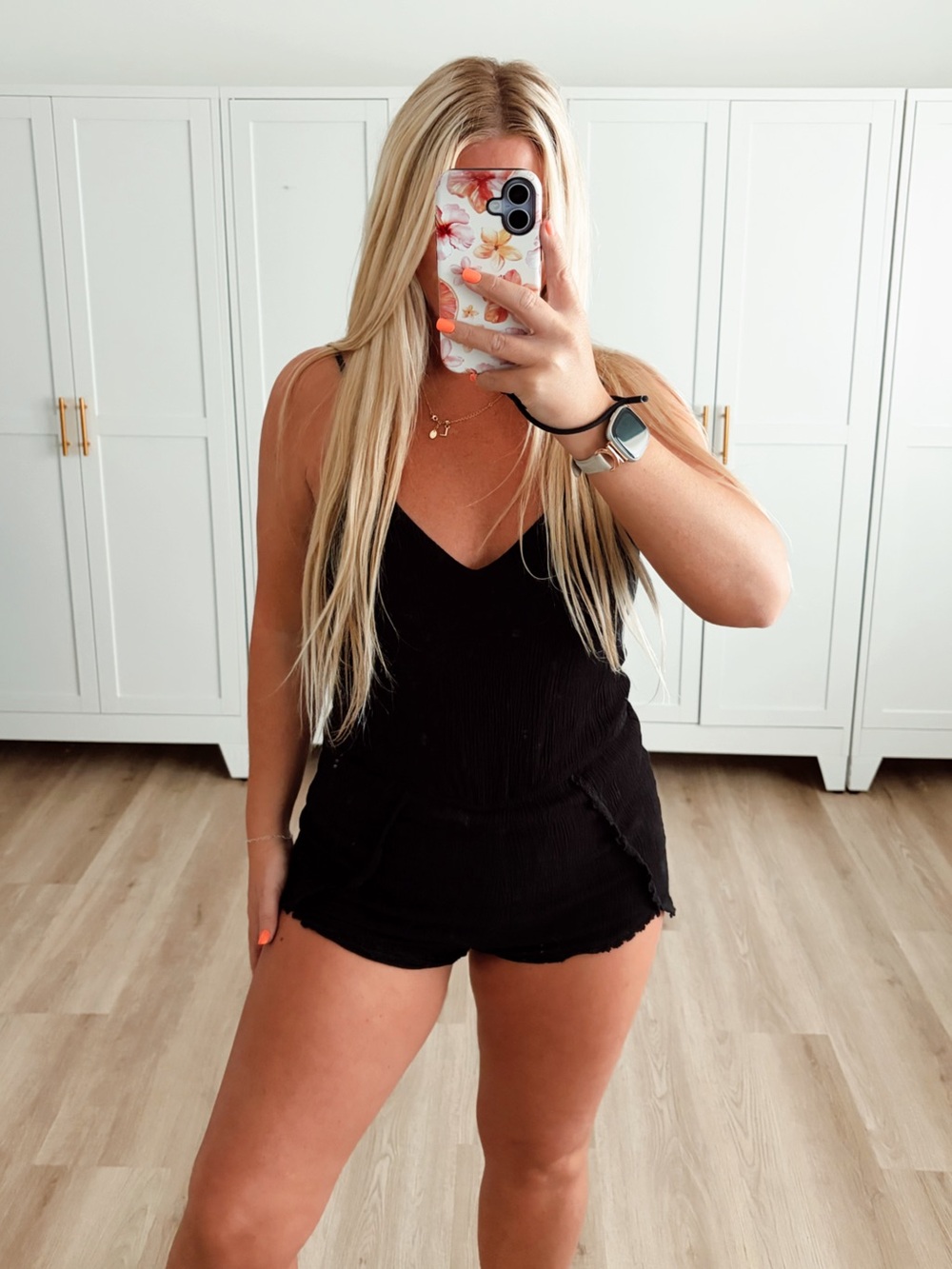 Black short crochet romper